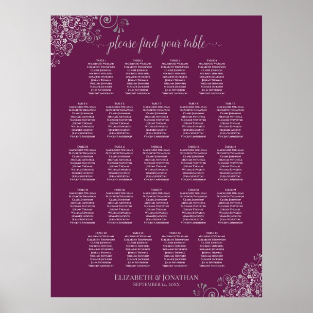 23 Tabelle Silver Cassis Seating Chart Poster (Vorne)