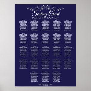23 Table Elegant Navy Blue Wedding Seating Chart Poster
