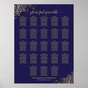 23 Table Navy Blue & Gold Seating Chart Poster