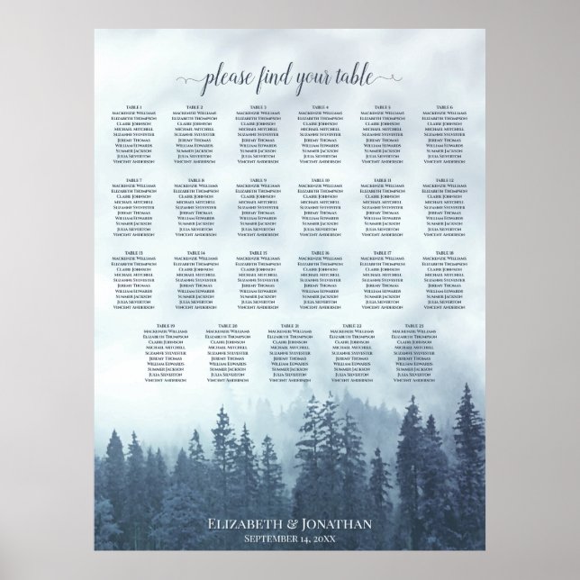 23 Tafelblauer Bergkiefern Hochzeitstabelle Poster (Vorne)