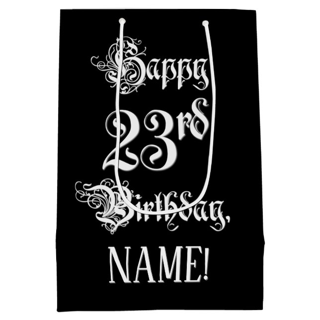 23rd Birthday: Fancy, Elegant Script + Custom Name Mittlere Geschenktüte (Rückseite)