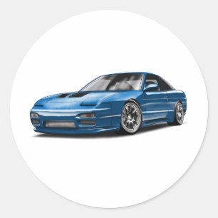 240sx blaues Auto Zeichnung Runder Aufkleber