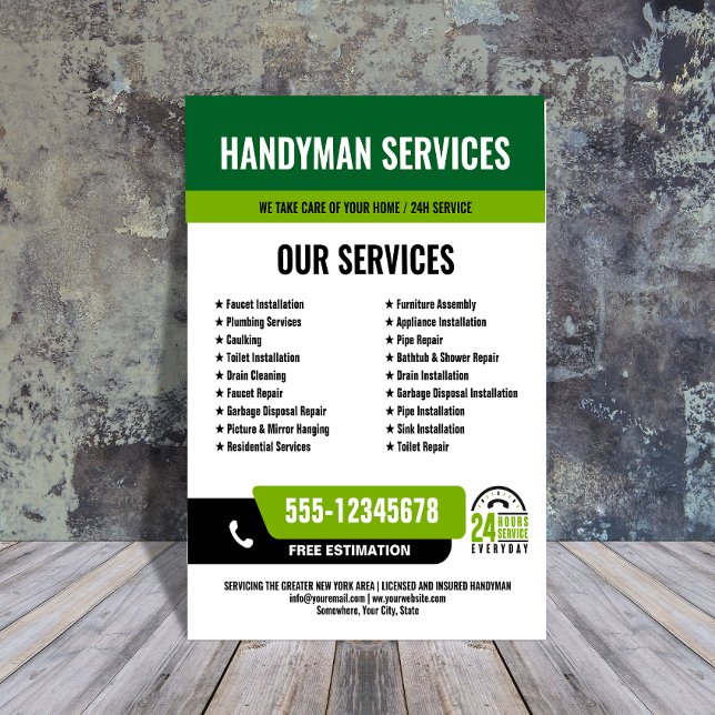 24/7 Handyman & Klempnerdienste BLACK GREEN Flyer (Von Creator hochgeladen)