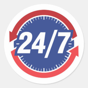 24/7 Stunden Symbol mit/Uhr-Gesichts- und Uhrzeits Runder Aufkleber