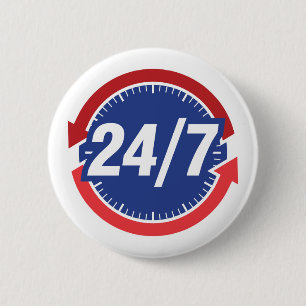 24/7-Stunden-Symbol mit Zifferblatt und Zeitpfeile Button