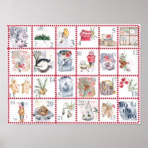 24 Adventskalender für verschiedene Aquarellbilder Poster
