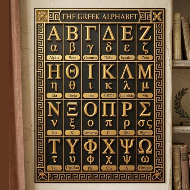 24 Buchstaben des griechischen Alphabets Geschenk  Poster (Black gold aesthetic room decor, Order Greek letters wall print, Ancient Greece gift home decor)