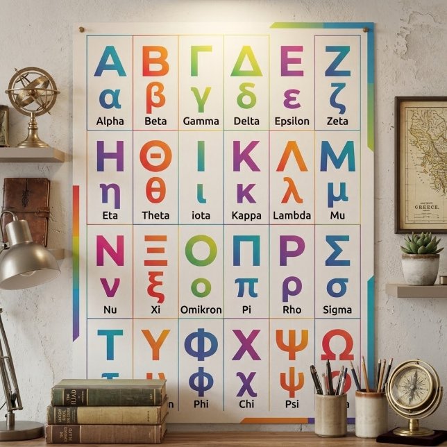 24 Farbige Kleinbuchstaben Großbuchstaben - Griech Poster (Colorful Greek alphabet wall poster, Buy sorority fraternity chart, Greek alphabet pronunciaton)