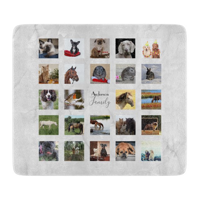 24 FOTO COLLAGE Marmor Look Hochzeitsgeschenk Schneidebrett (Vorderseite)