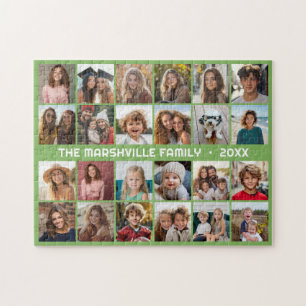 24-Foto-Collage mit Familienname Datum Grün Puzzle
