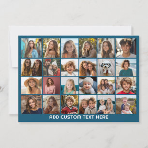 24-Foto-Collage mit individuellem Text - Blau Feiertagskarte