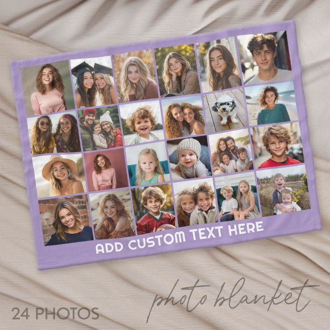 24-Foto-Collage mit individuellem Text - lila Fleecedecke (Photo Blanket - Customize with your favorite pictures)