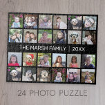 24 FotoCollage mit Familienname Datum - schwarz Puzzle<br><div class="desc">Ein 24-Foto-Raster mit viel Platz für viele Fotos und Sondertexte. Fügen Sie Ihre Lieblings-Bilder zu dieser lustigen Vorlage. Sie können quadratische Fotos oder beliebige Foto für dieses Raster verwenden. Um die besten Ergebnisse zu erzielen, schneiden Sie Ihre Fotos vor dem Hochladen in Quadrate. Wenn Sie die Farben oder Schriftart ändern...</div>