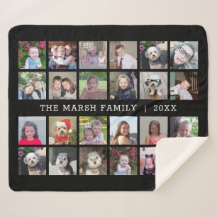 24 FotoCollage mit Familienname Datum - schwarz Sherpadecke