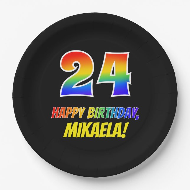 24. Geburtstag: Bold, Fun, Simple, Rainbow 24 Pappteller (Vorderseite)