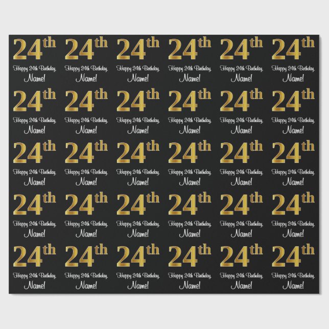 24. Geburtstag: Elegante Luxuriöse Imitate Gold Lo Geschenkpapier (Flach)