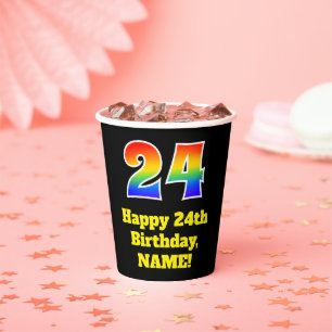 24. Geburtstag: Farbenfroh, Spaß, Spannung, Regenb Pappbecher