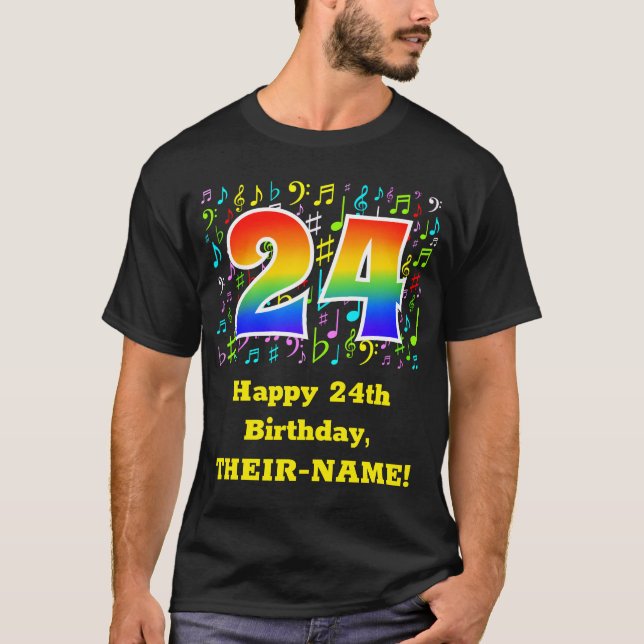 24. Geburtstag: Farbige Musiksymbole, Regenbogen 2 T-Shirt (Vorderseite)