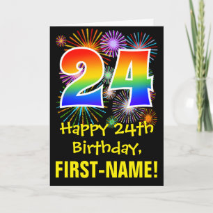 24. Geburtstag: Fun Fireworks Pattern + Regenbogen Karte
