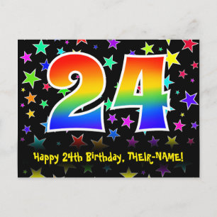 24. Geburtstag: Fun Stars Muster, Regenbogen 24, N Postkarte