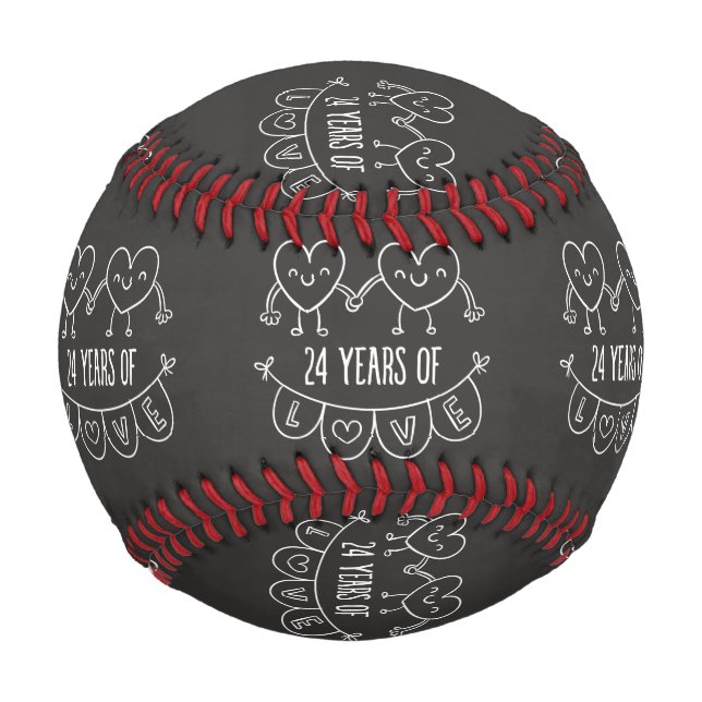 24. Geburtstag Geschenk Chalk Herzen Baseball (Vorderseite)