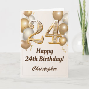 24. Geburtstag Gold Ballons und Confetti Geburtsta Karte