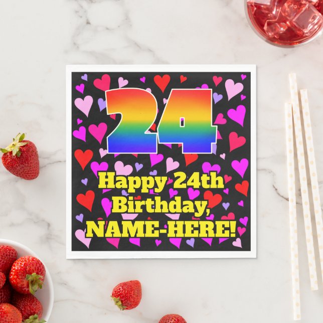 24. Geburtstag: Loving Hearts Pattern, Regenbogen  Serviette (Beispiel)