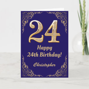 24. Geburtstag Navy Blue und Gold Glitzer Frame Karte