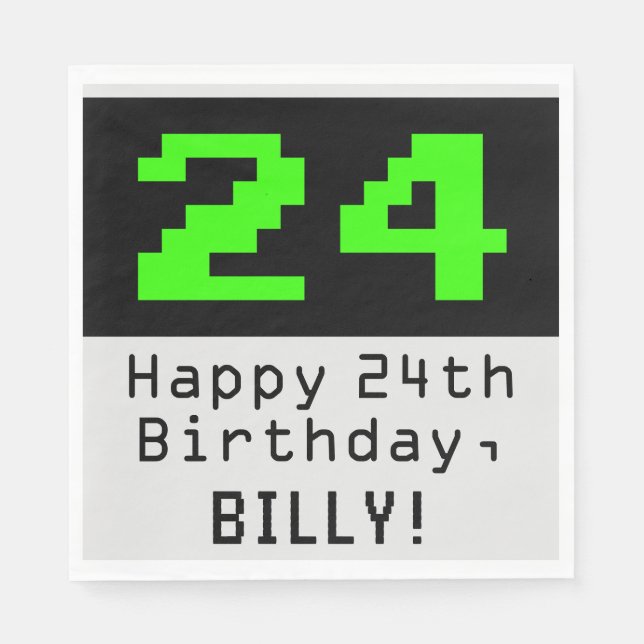 24. Geburtstag - Nerdy / Geeky Style "24" & Name Serviette (Vorderseite)