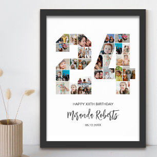 24. Geburtstag Nr. 24 Custom Foto Collage Poster