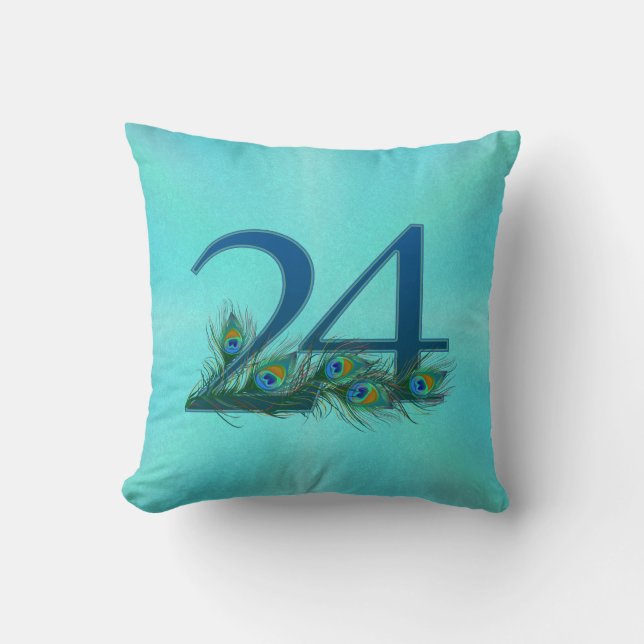 24. Geburtstag oder Jubiläum Pfauenfeder Kissen (Vorderseite)