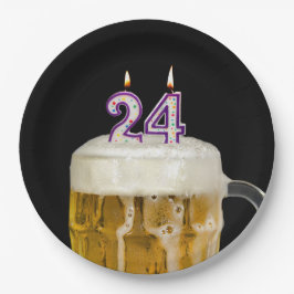 24. Geburtstagsbier auf schwarzem Papierplatten Pappteller