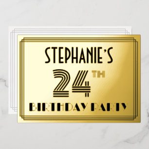 24. Geburtstagsfeier — Art Deco-Stil “24” & Name Folieneinladung