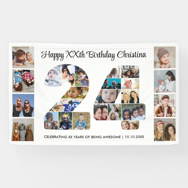 24. Geburtstagsfeier Nummer 24 Fotocollage Banner (Horizontal)
