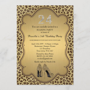 24. Geburtstagsparty, 24., Cheetah High Heels Shoe Einladung
