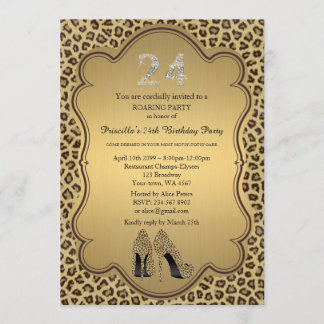 24. Geburtstagsparty, 24., Cheetah High Heels Shoe Einladung