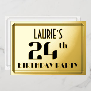24. Geburtstagsparty: Art Deco Look "24" und Name Folieneinladung