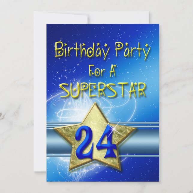 24. Geburtstagsparty Einladung für einen Superstar (Vorderseite)