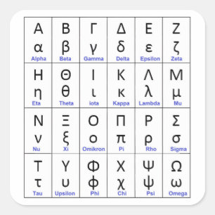 24 griechische Buchstaben   Griechisches Alphabet Quadratischer Aufkleber
