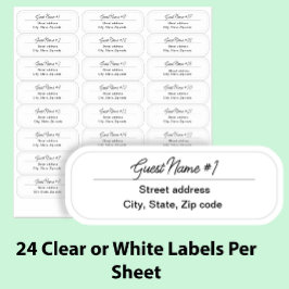 24 Guest Names Clear Return Address Custom Labels