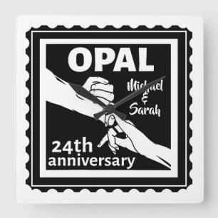 24. Hochzeitstag traditionelles Opal Quadratische Wanduhr