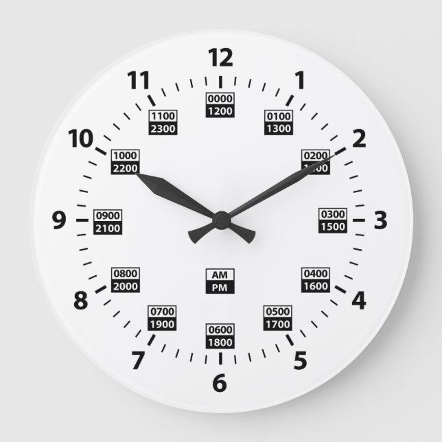 24 Hour Military Style Time Clock Große Wanduhr (Vorderseite)