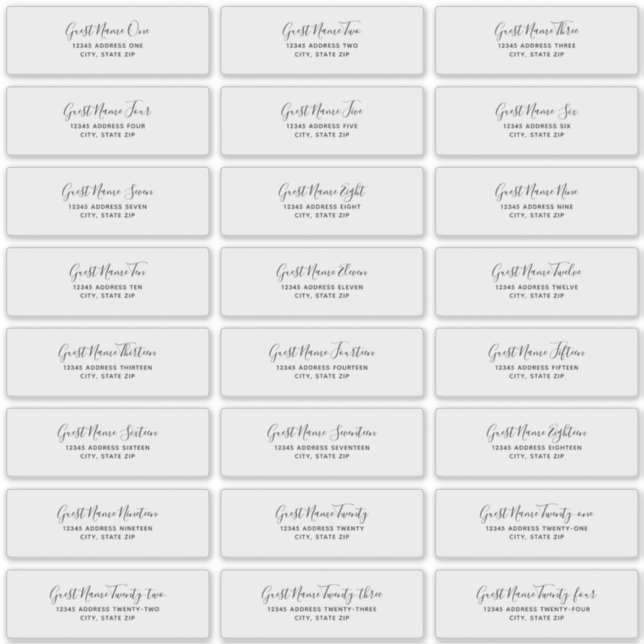 24 Individual Wedding Guest Address Labels (Vorderseite)