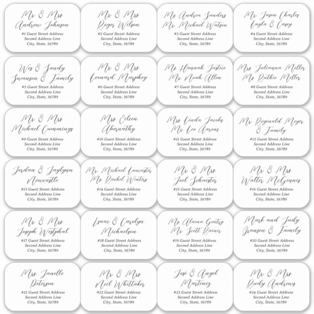 24 individuelle Black Wedding Guest Address Labels (Vorderseite)