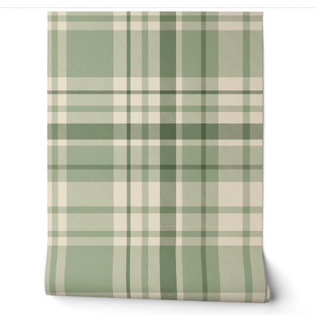 24" Salbeigrünes Tartan Karomuster Tapete (Abrollen)