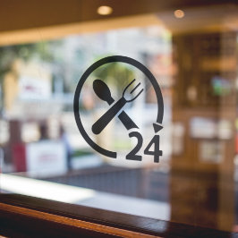 24 Stunden geöffnet Restaurant Business Black Fensteraufkleber