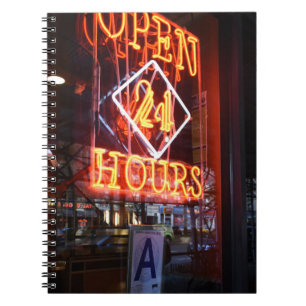 24 Stunden Neon Diner Sign NYC Fotografie geöffnet Notizblock