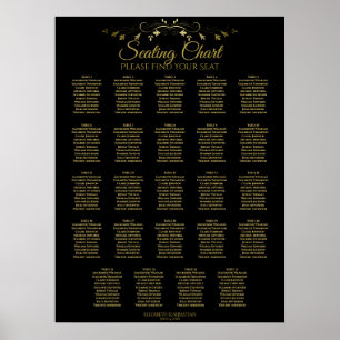 24 Tabelle Chic Gold & Black Wedding Seating Chart Poster