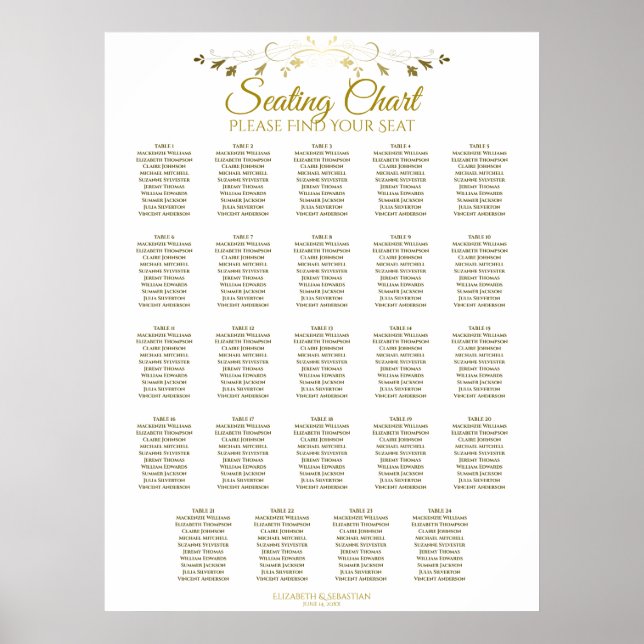 24 Tabelle Einfache schicke Gold Hochzeitskarte Poster (Vorne)