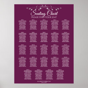 24 Tabelle Elegant Cassis Hochzeitsskala Poster